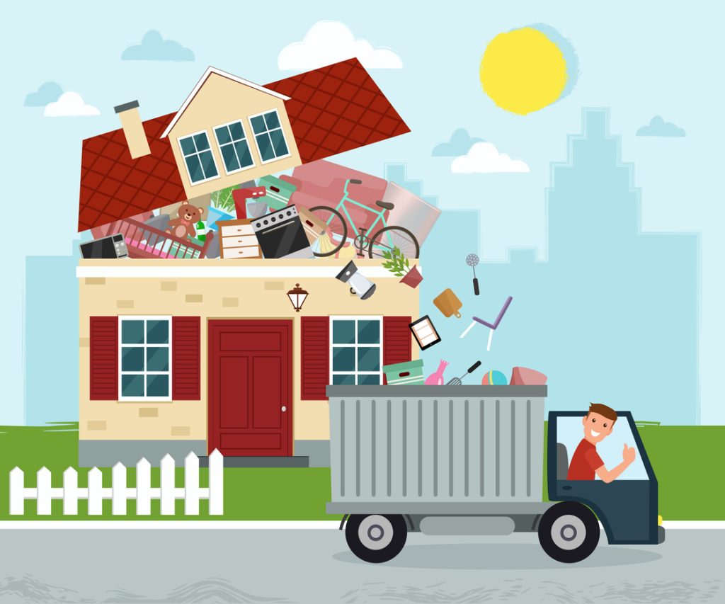 Vector image of trash collector collecting trash from home